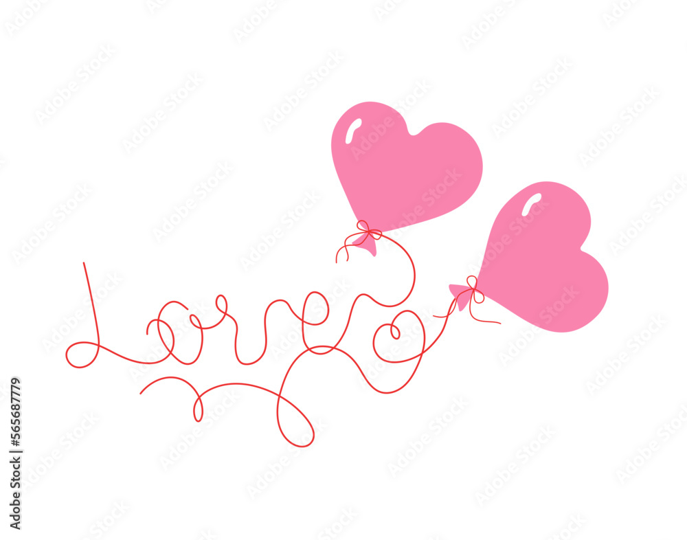 Red balloons in the shape of a heart. Love. Valentine's Day . Lettering.  Vector illustration.