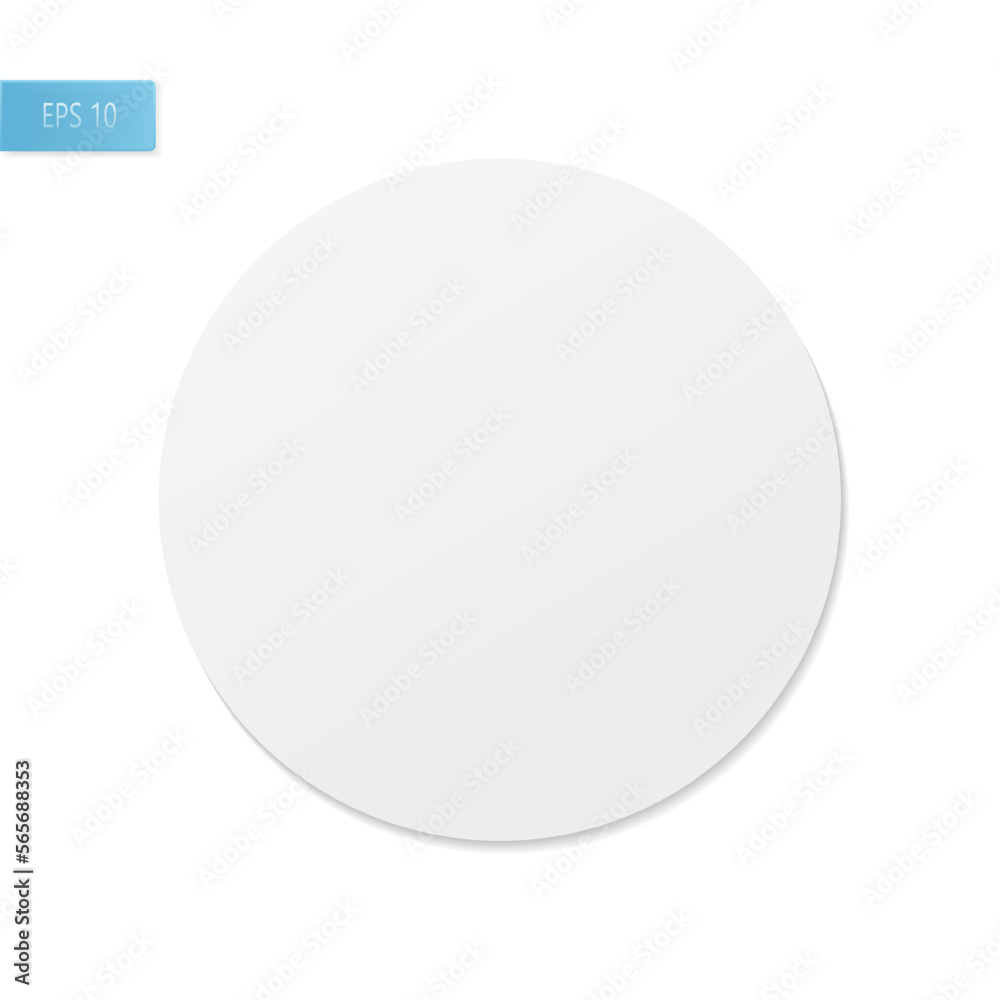 Paper round realistic sticker on a white background. Round sheet for notes. Realistic advertising tag. Vector illustration