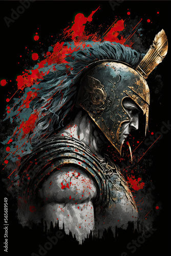 Ancient spartan warrior in the dark photo
