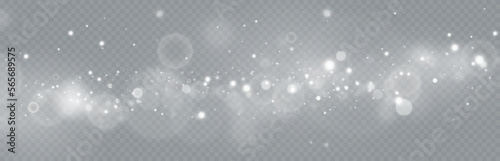 Particles of white magic dust. Shining light particles.Christmas glitter particles. Light effect on a transparent background