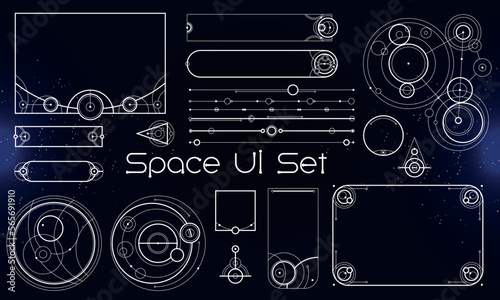 Set of Space User Interface Elements. Ethnic and tribal style. Circle Geometry. Vector Illustration EPS10