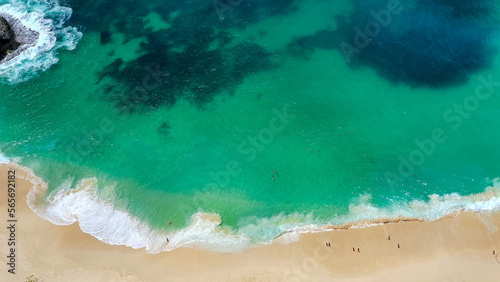 Top view of the most famous beach in Bali, Indonesia, Kelinkin Beach at Nusa Penida Island with beautiful greenish water. Bali Top tourist destinations