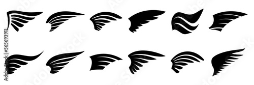 Set of black wings icons. Eagle wings. Vector illustration