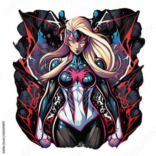 Heroic woman multicolor design for print on demand, vector