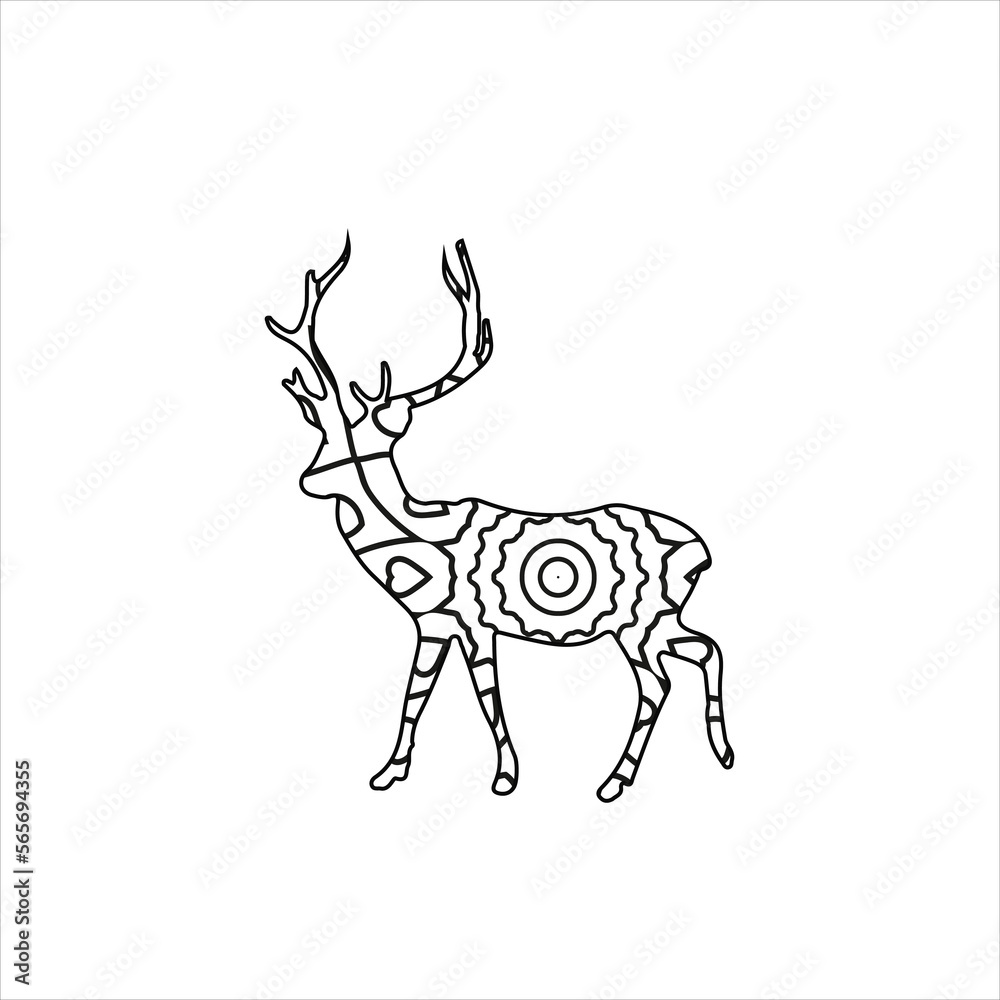 Fototapeta premium Mandala deer coloring page for kids and adult