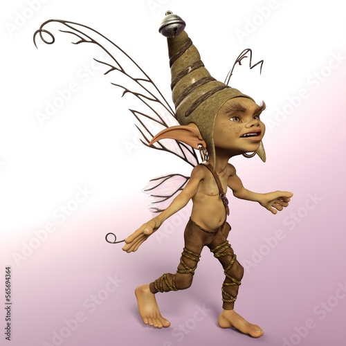 3d-illustration of a cute pixy gnome with a funny hat