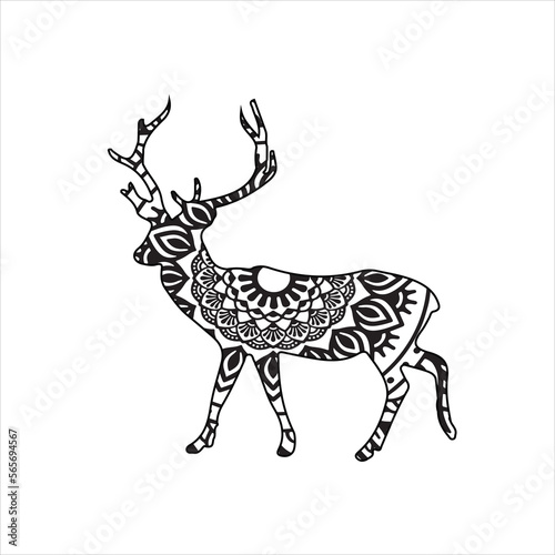 Mandala deer coloring page for kids and adult