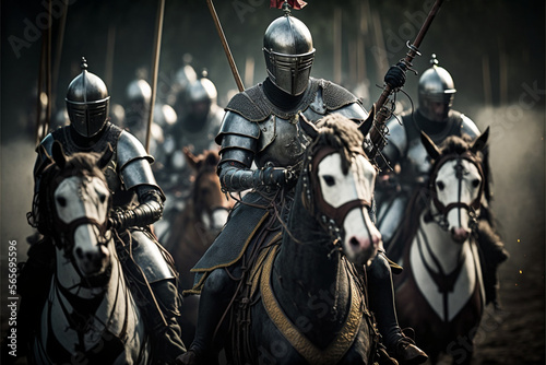 Knights riding horses Generative AI © deyton