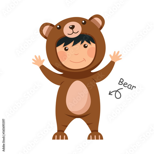 Happy child is wearing Bear animal costumes . Vector .