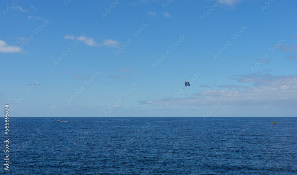 Seascape with ship and blue sky with clouds in Gran Canaria, Canary Islands Seascape with ship and blue sky with clouds in Gran Canaria, Canary Islands
