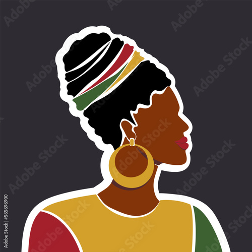 Face profile of young beautiful African black woman. Black history month, African American history illustration. Vector template for poster, banner, ui, page, web, flyer, background