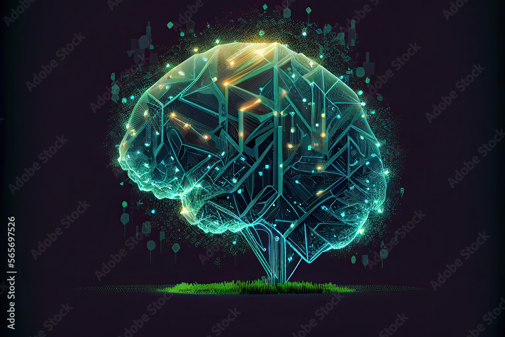 Tree brain with digital elements, Generative AI Tree brain with digital elements, Generative AI
