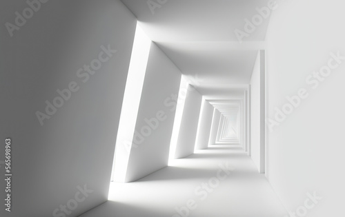 white abstract corridor  geometric interior design background  generative ai
