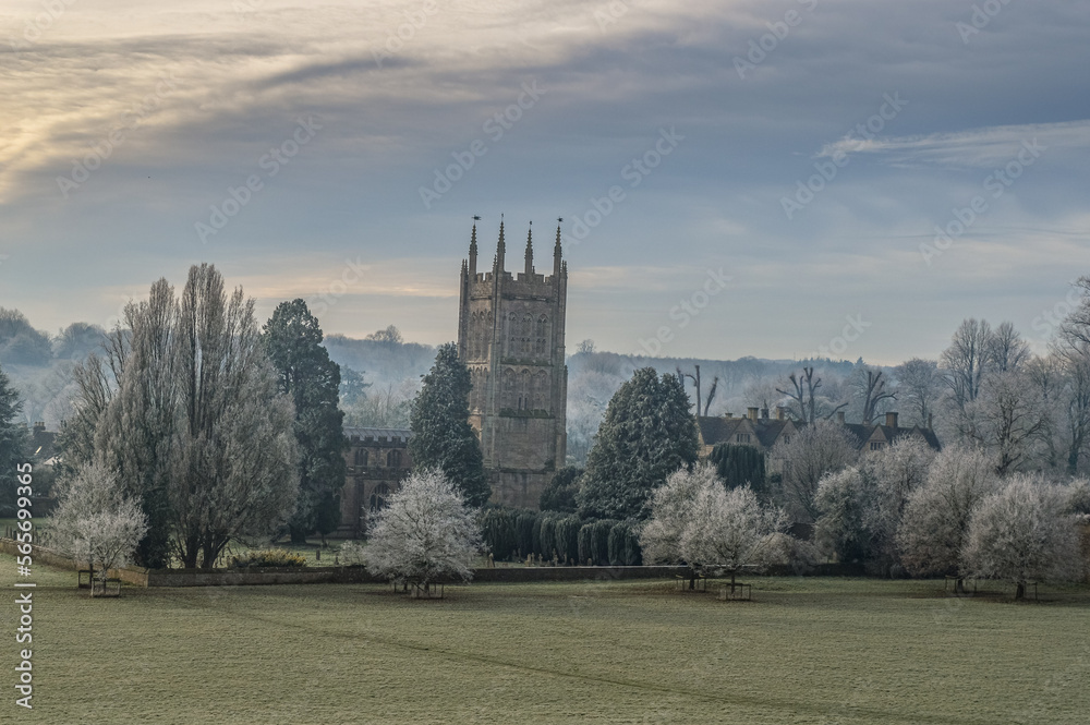 english country church in winter