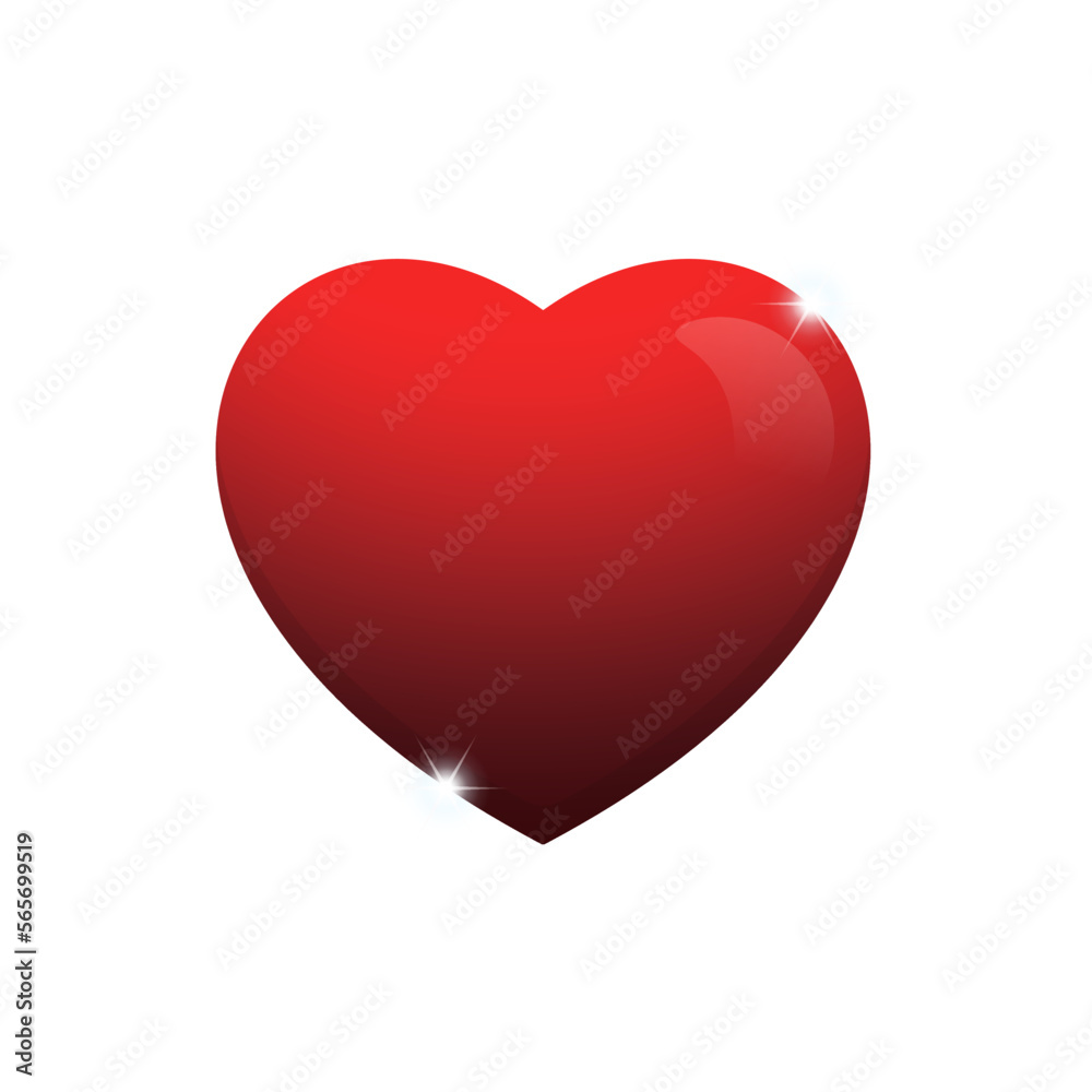 Vector Red heart with glow Valentine's Day on a white background
