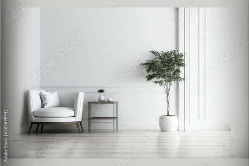 modern minimal white living room interior design  generative ai