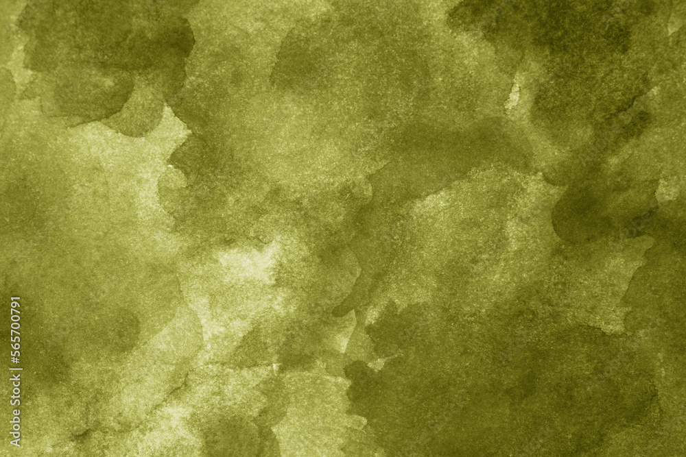 Light green brown abstract watercolor pattern. Olive khaki color. Art background for design. Dirty. Grunge. Daub, stain, spot, blot, splash