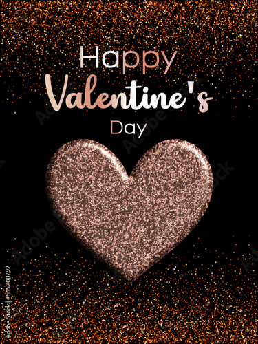 Happy Valentine's day. golden heart with sparkles, on a dark background. glitters, illustration. eps file. great card, valentine for loved ones