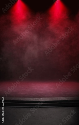 The dark stage shows. dark red background. Generative AI
