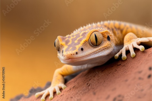 Closeup Gecko on Rock. Macro Photography