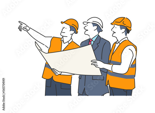 Illustration icon of an architect showing a project to the foreman