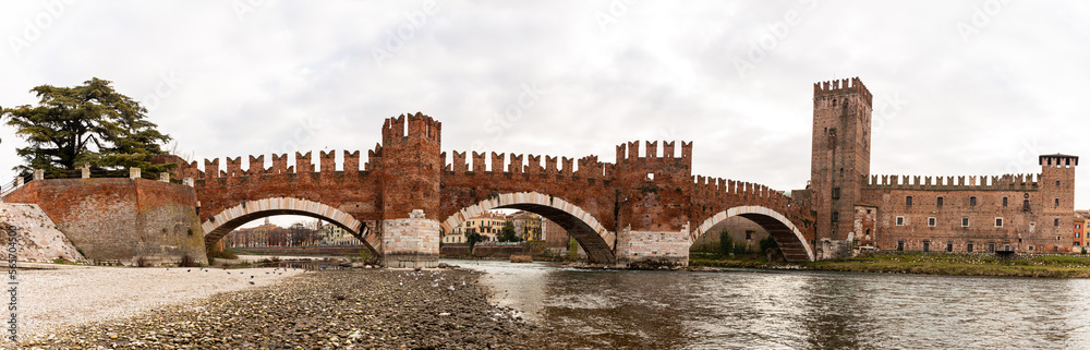 Panoramic view of Scaligero Bridge in Verona, Italy