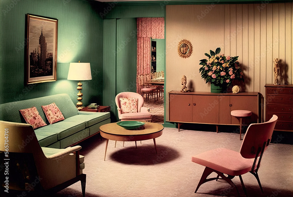 Obraz premium 1950s Living Room. Interior Design