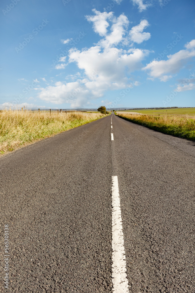 tarmac road leading into the distance, vertical format tarmac road leading into the distance, vertical format