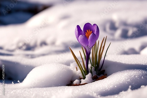 fleur de crocus qui pousse au travers de la neige - illustration ia photo