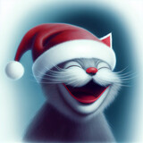 toothless senior cat wearing Christmas hat laughing , generative AI
