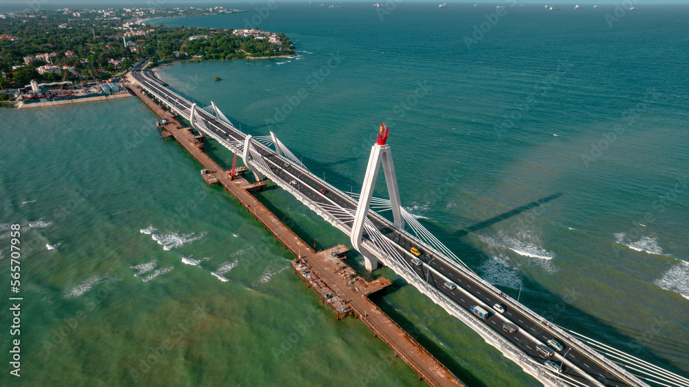 Aerial view of Tanzanite bridge in Dar es Salaam