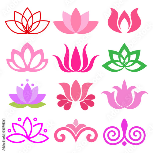 Illustration set of varied lotus flowers on a white background