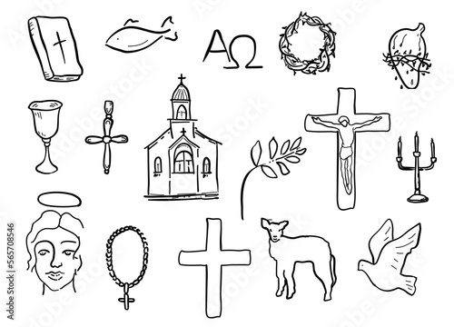 Bible symbols set. Catholic and Christian’s symbols vector illustration. For print on Textile, Web Design and Social Media