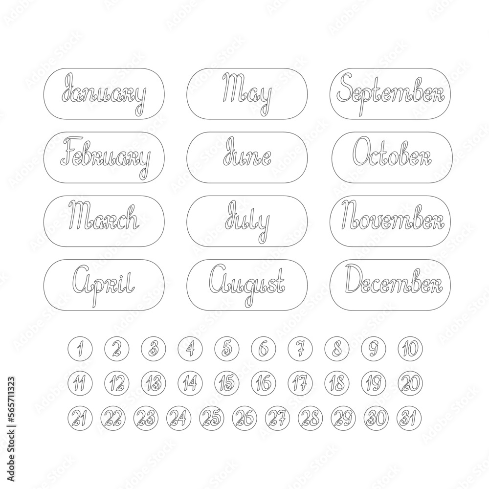 Planner stickers printable days of week, months, year for diary, bullet ...