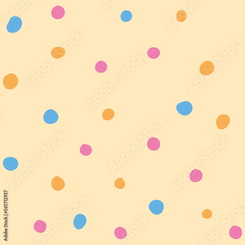 Colorful dots seamless pattern in flat style. Vector illustration isolated on beige background.