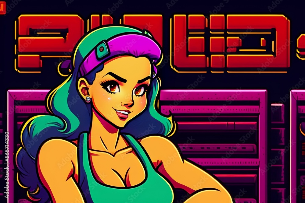 Cartoon girl, Comic girl 90s style Stock Illustration | Adobe Stock