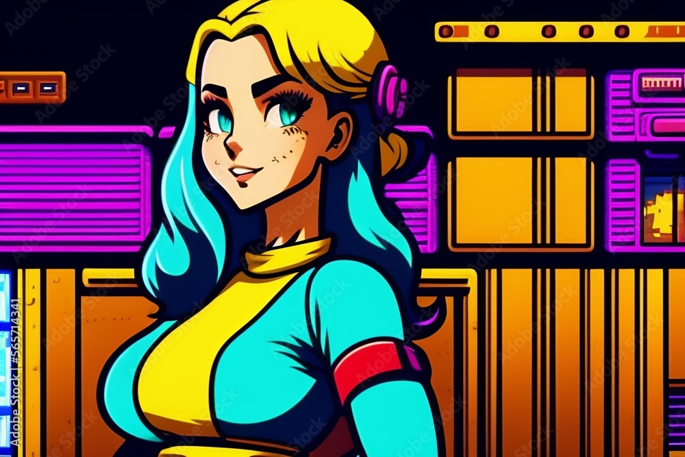 Cartoon girl, Comic girl 90s style Stock Illustration | Adobe Stock