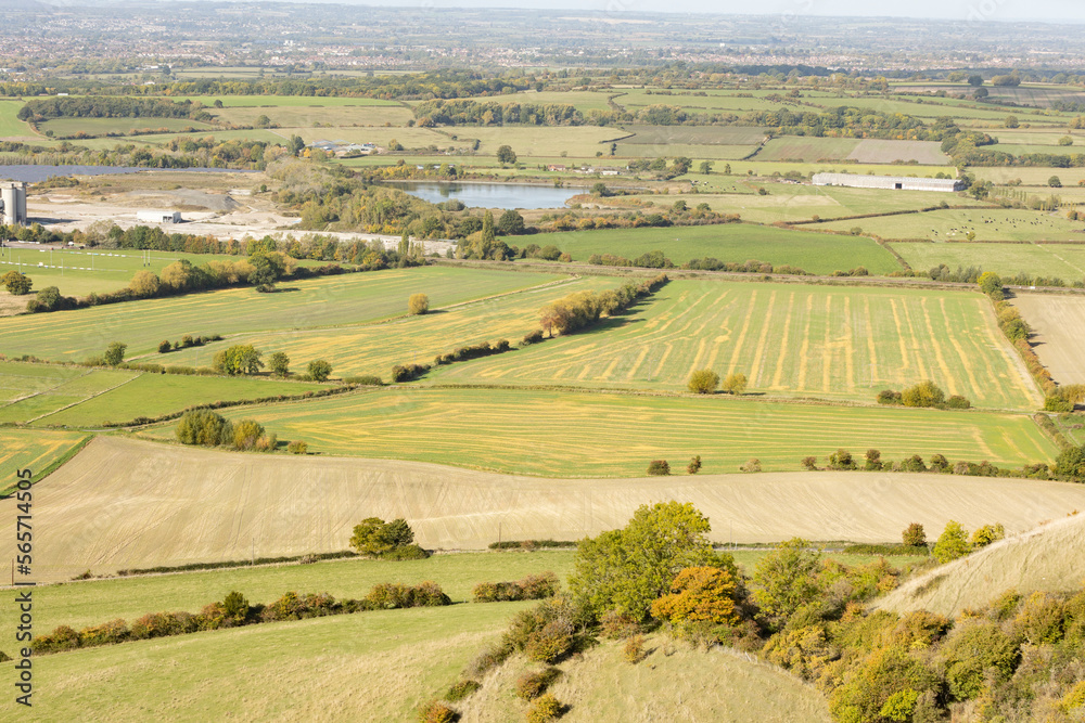 Scenic Landscape View of Green Farmland Fields Seen From the Salisbury Plain in Wiltshire England