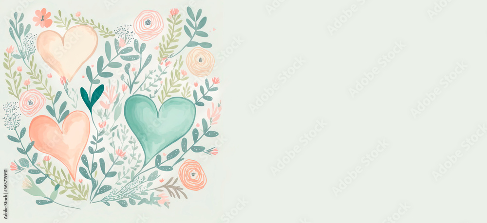 Valentine's Day, Love is Love, Hearts, Flowers, Leaves, Banner, Gift for Your Loved Ones