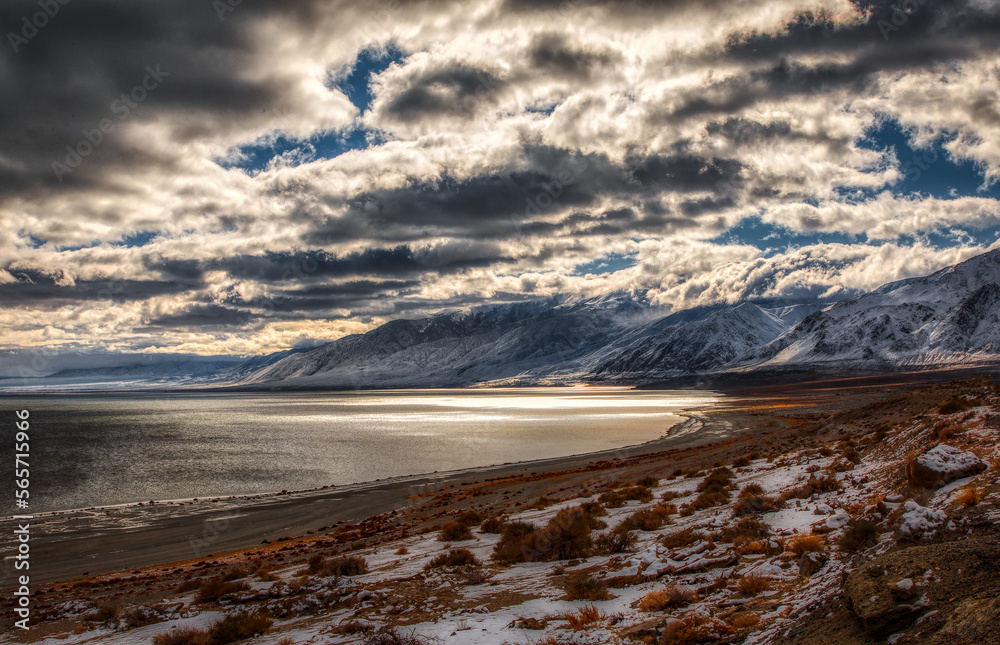 Walker Lake with clouds, Nevada,