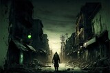 A Ghost Town in the Apocalypse - A Deserted Zombie Town in Night Vision .
