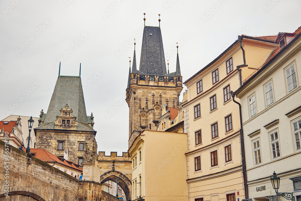Naklejka premium Lesser Town Bridge Tower in Prague is entrace to Mala Strana from the Charles Bridge.