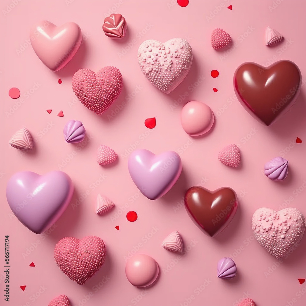 different red pink valentine hearts background - created with AI