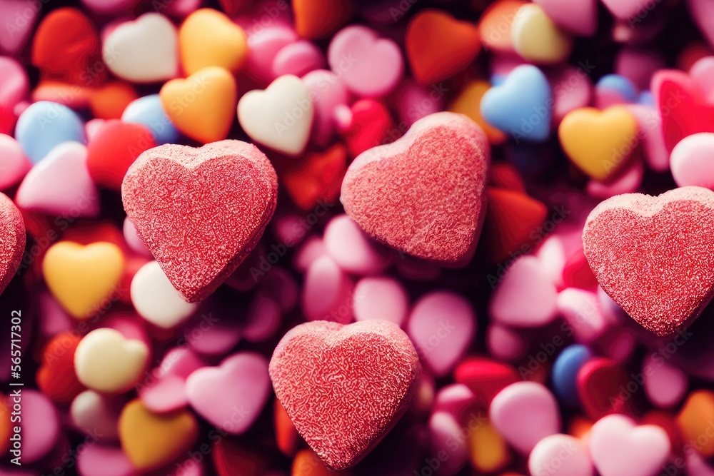 Obraz premium Valentine's Day Valentine Chocolate Chocolates Candy Candies Heart Hearts Shape Shaped Love Romantic Red Pink Seamless Texture Pattern Tiled Repeatable Tessellation Background Image