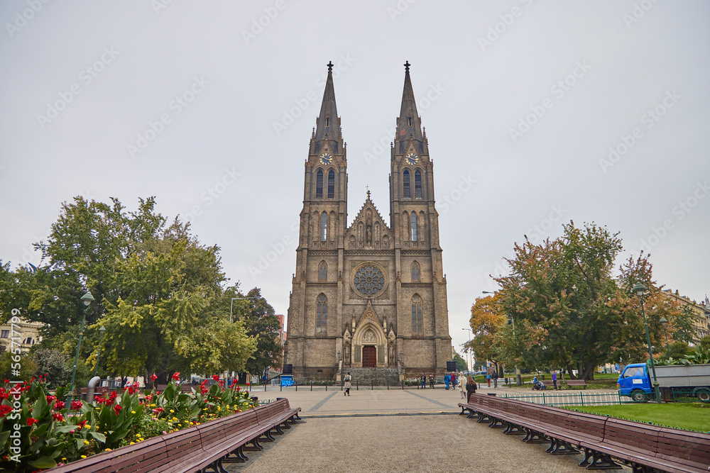 Medieval cathedral of Saint Ludmila in Prague in the Czech republic.