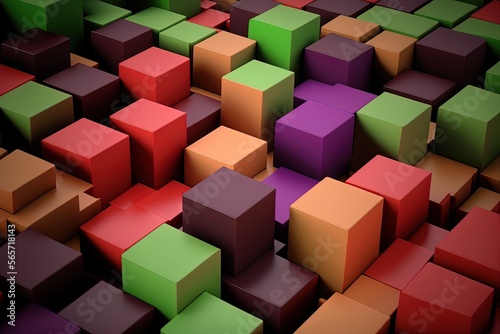 Rows of colorful blocks in red, purple, green, and brown. Generative AI