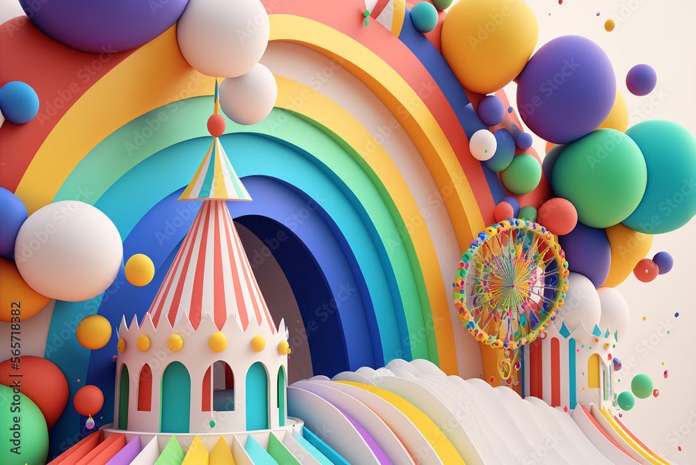 abstract fantasy 3d rainbow carnival deign on white background,generative,ai.
