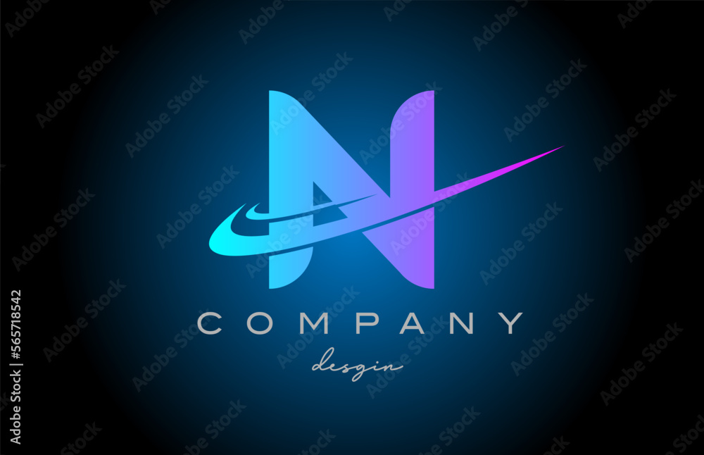 N pink blue alphabet letter logo with double swoosh. Corporate creative template design for company and business