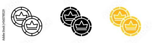 Casino chip set icon. Play for money, bet, slot machine, vegas, games of chance, win, dollar, winner. Gambling concept. Vector icon in line, black and colorful style on white background