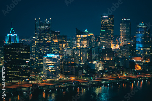 Skyline view from Mount Washington at night  Pittsburgh  Pennsylvania
